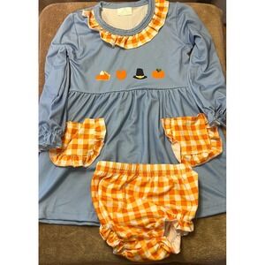 Fall Themed Baby Bloomer Set, Thanksgiving, Turkey, Pumpkins, 12-18 Months